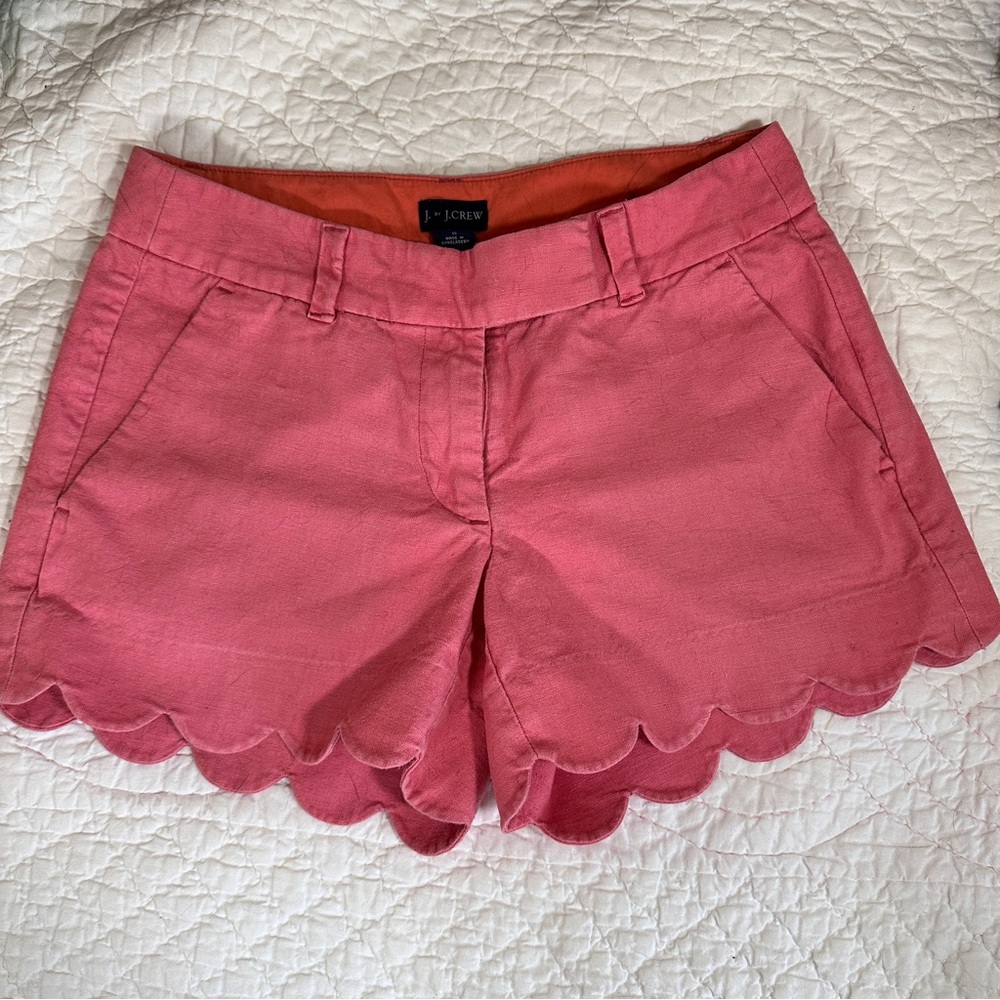 J CREW | Linen blend pink scalloped leg short